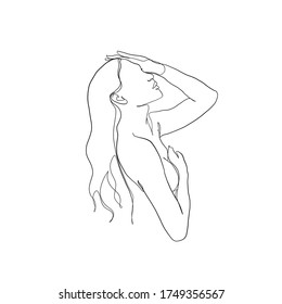 Mujer vector de línea mínima. Retrato de glamour lineal mujer. Retrato de la chica de perfil. Logo de glamour lineal en un estilo mínimo para salón de belleza, esteticista, maquillador, estilista. Arte dibujado a mano.
