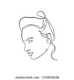 Minimal line vector woman. Linear glamour portrait woman. Portrait profile of girl. Linear glamour logo in minimal style for beauty salon, beautician, makeup artist, stylist. Hand drawn art.