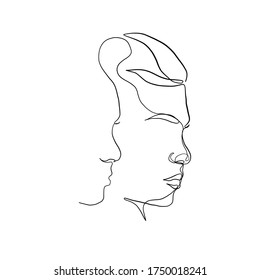 Minimal line vector woman. Linear glamour portrait woman. Portrait profile of girl. Linear glamour logo in minimal style for beauty salon, beautician, makeup artist, stylist. Hand drawn art.