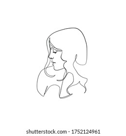 Minimal line vector woman. Linear glamour portrait woman. Hairstyle. Linear glamour logo in minimal style for beauty salon, beautician, makeup artist, stylist. Hand drawn art.