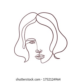 Minimal line vector woman. Linear glamour portrait woman. Hairstyle. Linear glamour logo in minimal style for beauty salon, beautician, makeup artist, stylist. Hand drawn art.