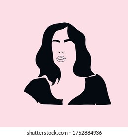Minimal line vector woman. Linear glamour portrait woman. Portrait of girl. Linear glamour logo in minimal style for beauty salon, beautician, makeup artist, stylist. Hand drawn art.