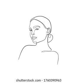 Minimal line vector woman. Linear glamour portrait woman. Portrait of girl. Linear glamour logo in minimal style for beauty salon, beautician, makeup artist, stylist. Hand drawn art.