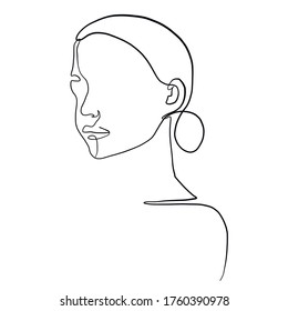 Minimal line vector woman. Linear glamour portrait woman. Portrait of girl. Linear glamour logo in minimal style for beauty salon, beautician, makeup artist, stylist. Hand drawn art.
