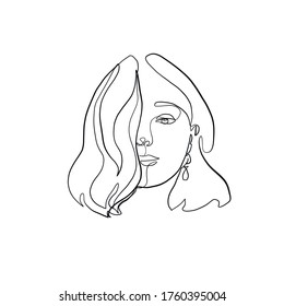 Minimal line vector woman. Linear glamour portrait woman. Portrait of girl. Linear glamour logo in minimal style for beauty salon, beautician, makeup artist, stylist. Hand drawn art.