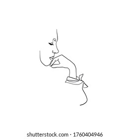 Minimal line vector woman. Linear glamour portrait woman. Portrait of girl. Linear glamour logo in minimal style for beauty salon, beautician, makeup artist, stylist. Hand drawn art.