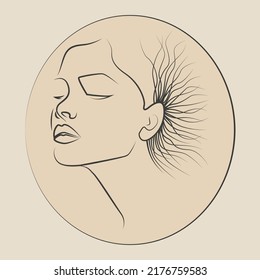 Minimal line vector woman. Linear glamour portrait woman.