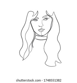 Mujer vector de línea mínima mirando lejos. Expresión facial. Un dibujo continuo. Mujer con glamour de retrato mínimo lineal. 