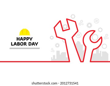Minimal line Wrench background. Wrench continuous line drawing, vector illustration. Vector illustration. Happy Labor Day card with line style. International Labour day greeting card.