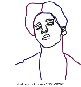 Minimal linear abstract man portrait. Minimalist avatar head of man. Design for sticker, print on fabric, stationery, poster
