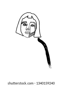Minimal linear abstract woman portrait. Minimalist avatar head of woman. Design for sticker, print on fabric, stationery, poster
