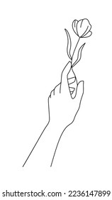 Mano de boho lineal mínima con flor.
Logo vectorial para artesanías, joyas, cosméticos,
salón de belleza, masaje, ilustraciones de concepto de bodas, etc. Branding