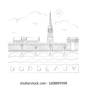 Minimal linear Bordeaux skyline vector illustration and typography design, France