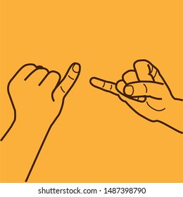 minimal linear finger like promise. concept of reconciliation or oath between friends or lovers. flat stroke trendy simple logotype graphic art modern design isolated on orange background