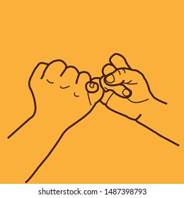 minimal linear finger like promise. concept of reconciliation or oath between friends or lovers. flat stroke trendy simple logotype graphic art modern design isolated on orange background