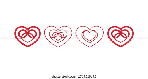 Elemento divisor de corazón lineal mínimo para tarjetas de boda y proyectos decorativos