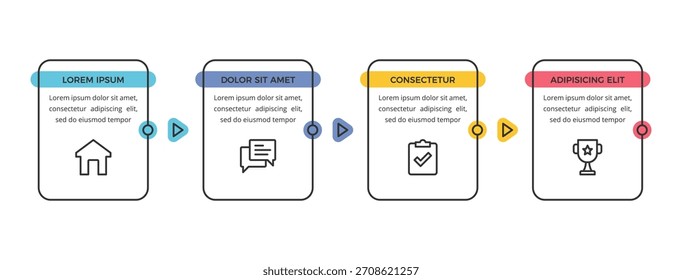 Minimal linear infographic template with four steps for process visualization, vector eps10 illustration