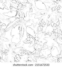 Minimal linear line black white  abstract floral print pattern seamless texture .Flowers tapestry. Earthy color. linen textile background. Monochrome organic shadow silhouette. Simple tropical allover