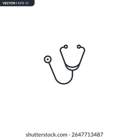 Minimal linear stethoscope icon. Symbol of doctors, medical checkups, heartbeat monitoring and diagnosis by doctors and nurses.