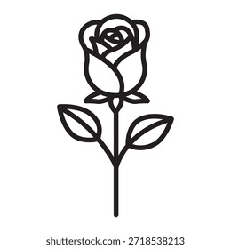 Icono de rosa de Vector lineal mínimo con trazo editable. Símbolo floral romántico del día de San Valentín en estilo de contorno moderno, ideal para tarjetas, regalos, carteles, marca y diseño decorativo.