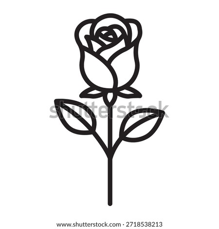 Minimal linear vector rose icon with editable stroke. Romantic Valentine Day floral symbol in modern outline style, ideal for cards, gifts, posters, branding and decorative design.