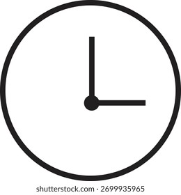 Ícone de relógio de arte de linha mínimo com um contorno circular limpo e mãos simples de hora e minuto. Design moderno e organizado, ideal para gráficos de tempo, programação, prazos, lembretes ou produtividade