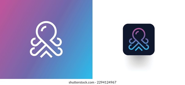 Minimal Lineart Six Arm Octopus Logo Design. octopus logo vector icon line art outline