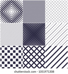 Minimal lines vector seamless patterns set, abstract backgrounds collection. Simple geometric designs. Seamless lines vector minimalistic arts. 
