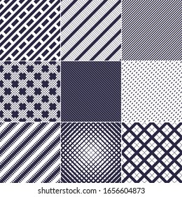 Minimal lines vector seamless patterns set, abstract backgrounds collection. Simple geometric designs. Seamless lines vector minimalistic arts.