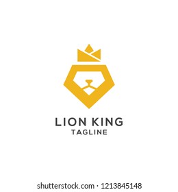 Minimal Lion With Crown Logo, Abstract Vector Design