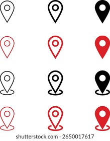Minimal location pin icon vectors, perfect for maps, navigation apps, geolocation designs, travel infographics, and web design project.