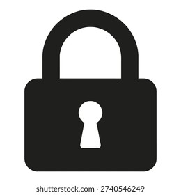 Minimal lock icon in black and white silhouette style. Flat vector design with solid black shapes and high contrast. Suitable for security, privacy, authentication UI, app icons, and scalable graphic projects.