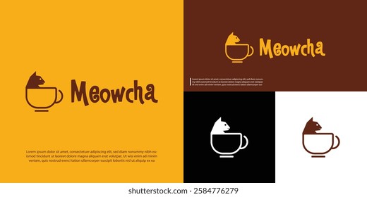 Minimal café logo with a coffee cup and cat, blending warmth, elegance, and a cozy coffee vibe.