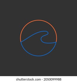 Minimal logo design. Minimal tattoo design. Wave and sunset icon design. Editable vector