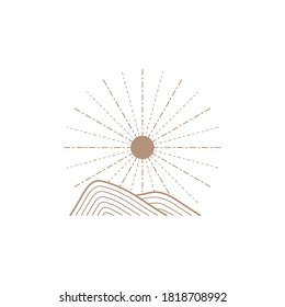 Minimal logo design in trendy minimal eco style, fashion brand insignia isolated on white background. Line art, mountain icon, nature sign design.