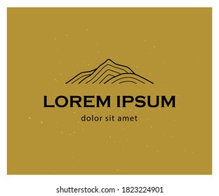 Minimal logo design in trendy minimal eco style, fashion brand insignia isolated on white background. Line art, mountain icon, nature sign design.