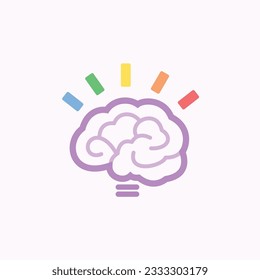 A minimal logo featuring a brain in side view as a lightbulb shining in rainbow colors.