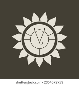 minimal logo, icon, illustration of lord Ganesha in flower design