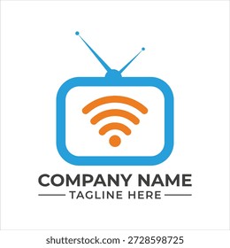 Um modelo de logotipo mínimo que combina design de televisão vintage com conectividade de sinal wifi moderna