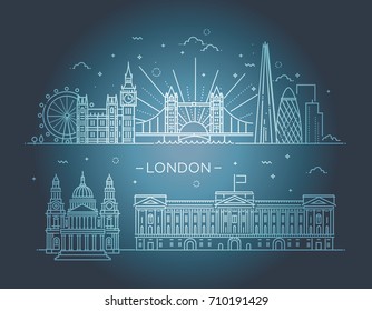 Minimal London city Linear Skyline. Line art