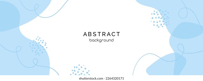 Minimal long vector banner in blue colors. Abstract organic shapes background with copy space for text. Social media cover template, web header