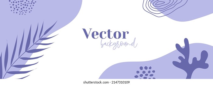 Minimal long vector banner in trendy very peri color. Abstract organic floral background with copy space for text. Social media cover template