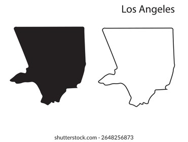 Vetor de silhueta de mapa mínimo da cidade de Los Angeles. Um simples esboço em preto da famosa cidade da Califórnia, perfeito para infográficos, impressões e design digital