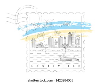 Minimal Louisville, Kentucky skyline vector illustration and typography design 