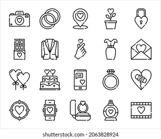 Conjunto de iconos de amor mínimo - Ilustración de trazo editable
