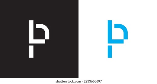 Minimal LP logo. Icon of a PL letter on a luxury background. Logo idea based on the LP monogram initials. Professional variety letter symbol and PL logo on black and blue background.