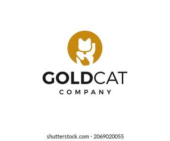 Minimal lucky chinese gold cat logo template