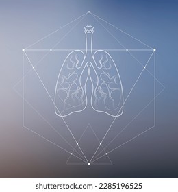 Minimal lungs and respiratory system illustration on gradient. Human lungs anatomy. Futuristic medical scientific vector clipart.