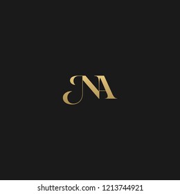 Minimal luxurious curvy trendy NA black and golden color initial based letter icon logo