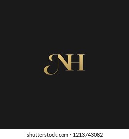 Minimal luxurious curvy trendy NH black and golden color initial based letter icon logo